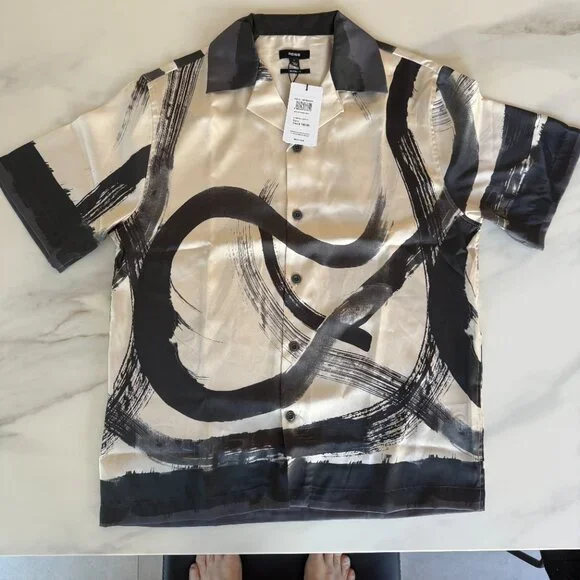 New men's Small Reiss Zephr-SS shirt in charcoal grey and off white - Picture 3 of 5